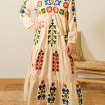 LIGHT BEIGE FLOWERS TASSEL DRESS