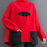 Casual Loose Split-Joint High-Neck Long Batwing Sleeves T-Shirt