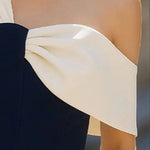 Loose Asymmetric Contrast Color Pleated Split-Joint One-Shoulder Blouses&Shirts Tops