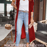 Margovil Stylish Open Front Long Sleeve Velvet Long Coat