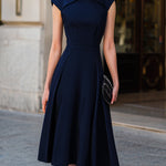 Structured Cap-Sleeve A-Line Midi Dress