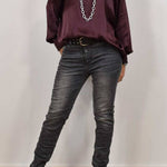 SATIN BLOUSE WITH EGGPLANT COLLAR