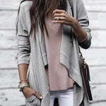 Light Grey Waffle Knit Drape Front Long Cardigan
