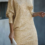 A-Line Loose Asymmetric Sequined Solid Color One-Shoulder Mini Dresses