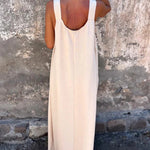 Solid Floral Embellished Sleeveless Loose Maxi Dress