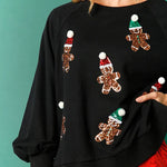 Christmas Gingerbread Man Sequined Long Sleeve Sweatshirt