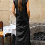 Sleeveless Buttoned Solid Color Split-side Stand Collar Maxi Dresses Shirt Dress