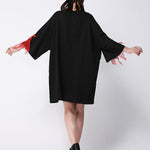 Red Goldfish Embroidered Loose Round Neck T-Shirt Dress