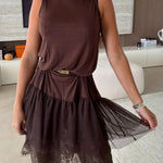 Upper East Chic Tulle Lace Tiered Hem Stretch Tank Midi Dress