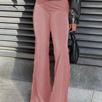 Solid color velvet elastic high waist slim casual bootcut pants for women fashion pants