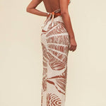 Vacay Bound Linen Blend Unique Botanical Print Halter Maxi Dress