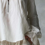 Vintage Zippered Pleated Neck Ruffle Cuffs Blouse