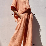 Casual Linen Orange Two-piece Suit