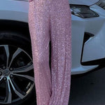Solid color sequined fashionable casual straight pants