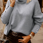 Casual Loose Solid Color High-Neck Long Sleeves Knitwear
