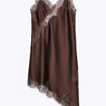 Elouise Satin Lace Trim V-neck Asymmetrical Hem Slip Mini Dress