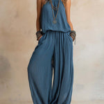 Bohemian Casual Textured Sleeveless Top & Wide-Leg Pants Set