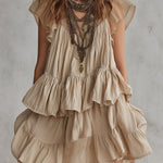 Bohemian Style Chiffon Patchwork Multi-layered Ruffle Mini Dress