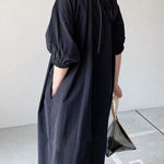 Simple Solid Color Stand Collar Loose Half Sleeve Dress