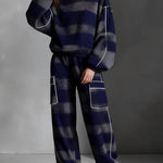 Loose Wide Leg Contrast Color Line Split-Joint Striped Pants