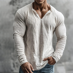 Men's Retro Casual Cotton Linen V-Neck Long-Sleeve Shirt