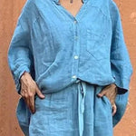 Loose Raglan Sleeve Split-Joint V-Neck Blouses&Shirts Tops