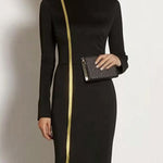 Bodycon Long Sleeves Asymmetric Split-Joint High Neck Maxi Dresses