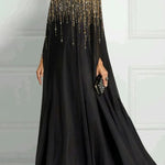 Long Sleeves Loose Rhinestone Round-Neck Maxi Dresses