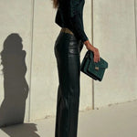 Stylish Faux Leather Pocketed Straight Stretch Pants