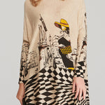 Vintage Loose Printed Split-Joint Sweater