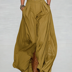 Women's Cotton Blend Lapel Single-breasted Short-sleeved Shirt Maxi Dress