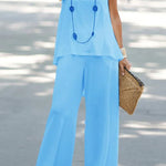 Casual Summer Sleeveless T-Shirt Trousers Two-Piece Set