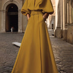 Half Sleeves Loose Belted Solid Color Deep V-Neck Maxi Dresses
