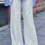 Solid color sequined fashionable casual straight pants