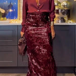 Sequined slit skirt