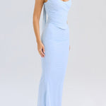 Neck Wrapped Strapless Corset Bodycon Maxi Skirt 2pcs Set-Blue
