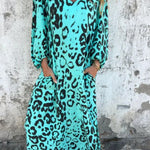 Leopard Print V-neck Pullover Long-sleeved Loose Dress