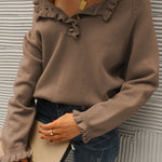 Long Sleeve Button Down Ruffle Knit Pullover Sweater Tops