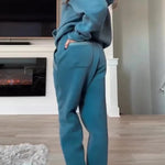 Tasman Braid Trim Kangaroo Pocket Hooded Sweatshirt and Elastic Waist Jogger Pants Set