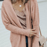 Smoke Gray Ribbed Trim Pocket Long Cardigan