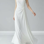 Sleeveless Gauze Pleated Solid Color Split-Joint Round-Neck Evening Dresses Maxi Dresses