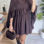 High Neck Sheer Ruffle Trim Cape Mini Dress