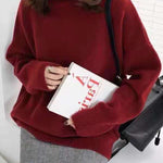 Casual Loose Long Sleeves Solid Color High-Neck Sweater Tops