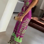 Unique Printed V-Neck Sleeveless Waist Tie Jumpsuit