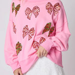 Christmas Bow Sequin Loose Casual Long Sleeve Sweatshirt
