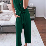 Buttoned Sleeveless Cropped Jumpsuit With Sash