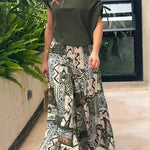 Terrace View Off Shoulder Tie Loose Top and Elastic Waist Unique Print Loose Pants Set