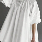 Half Sleeves Loose Solid Color High Neck Blouses&Shirts Tops