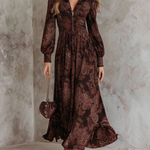 Retro Zipper Neck Long Sleeve Paisley Print Midi Dress