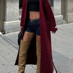 Warm Harvest Knit Button Detail Belted Duster Maxi Cardigan